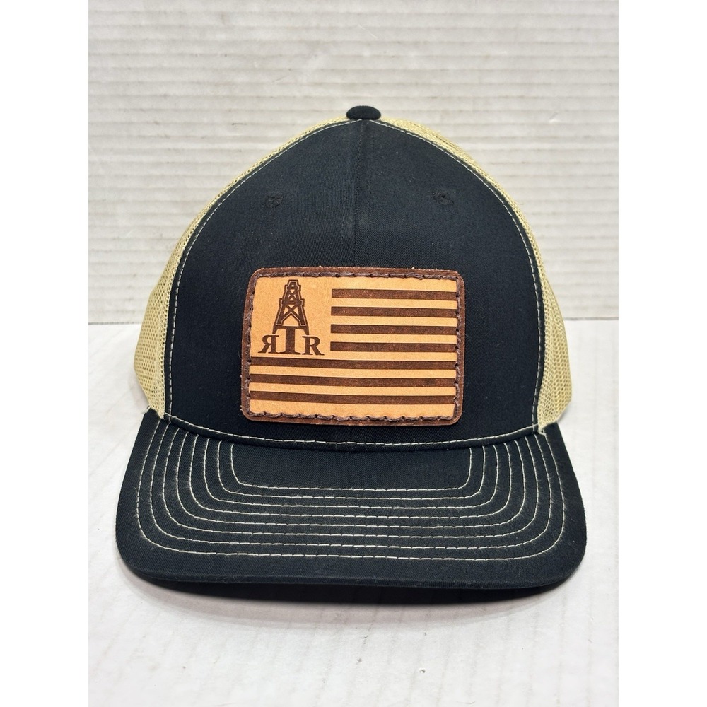 Richardson 112 Trucker Hat Leather Patch American Flag Oil Rig RTR Snapback